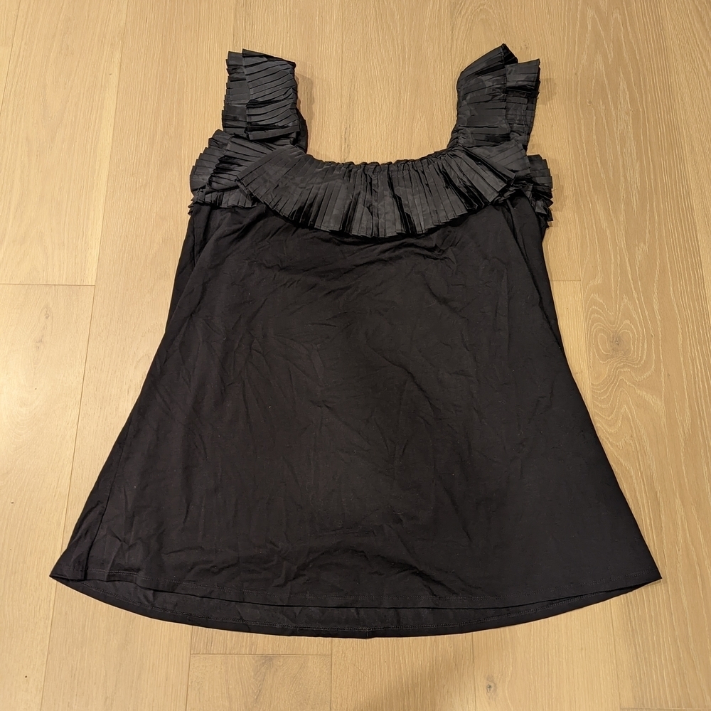 Elegant Black Ruffled Women's Mini Dress or Tunic